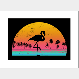 Flamingo Retro Vaporwave 80s Sunset Posters and Art